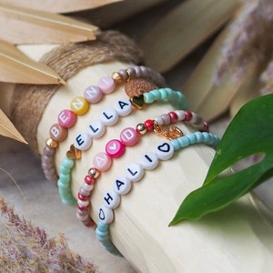 Pulsera personalizada iniciales nombre pulsera de perlas, colorido, corazón, estrella, oro rosa, regalo, pulsera de amistad, mamá, amor, boho, regalo