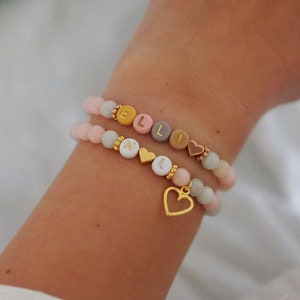 Bracelet prénom initial personnalisé coloré pierre naturelle bracelet perle morganite personnalisable lettre perles pastel or coeur cadeau image 3