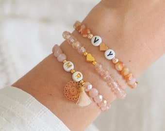 Name bracelet personalized pearl bracelet customizable initial letter beads glass beads gold rose gold heart gift gift mom