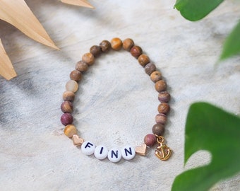 Personalizable name bracelet / named bracelet initials letters pearl bracelet women's natural stone jade brown rose gold heart gift gift