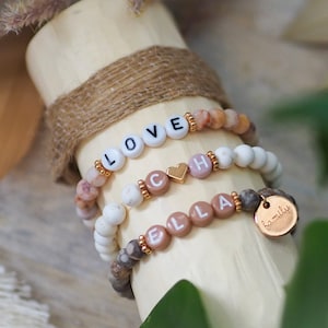 Namensarmband personalisiert Perlenarmband personalisierbar Initiale Buchstabenperlen Naturstein Marmoriert Roségold Herz Geschenk Gift Bild 2