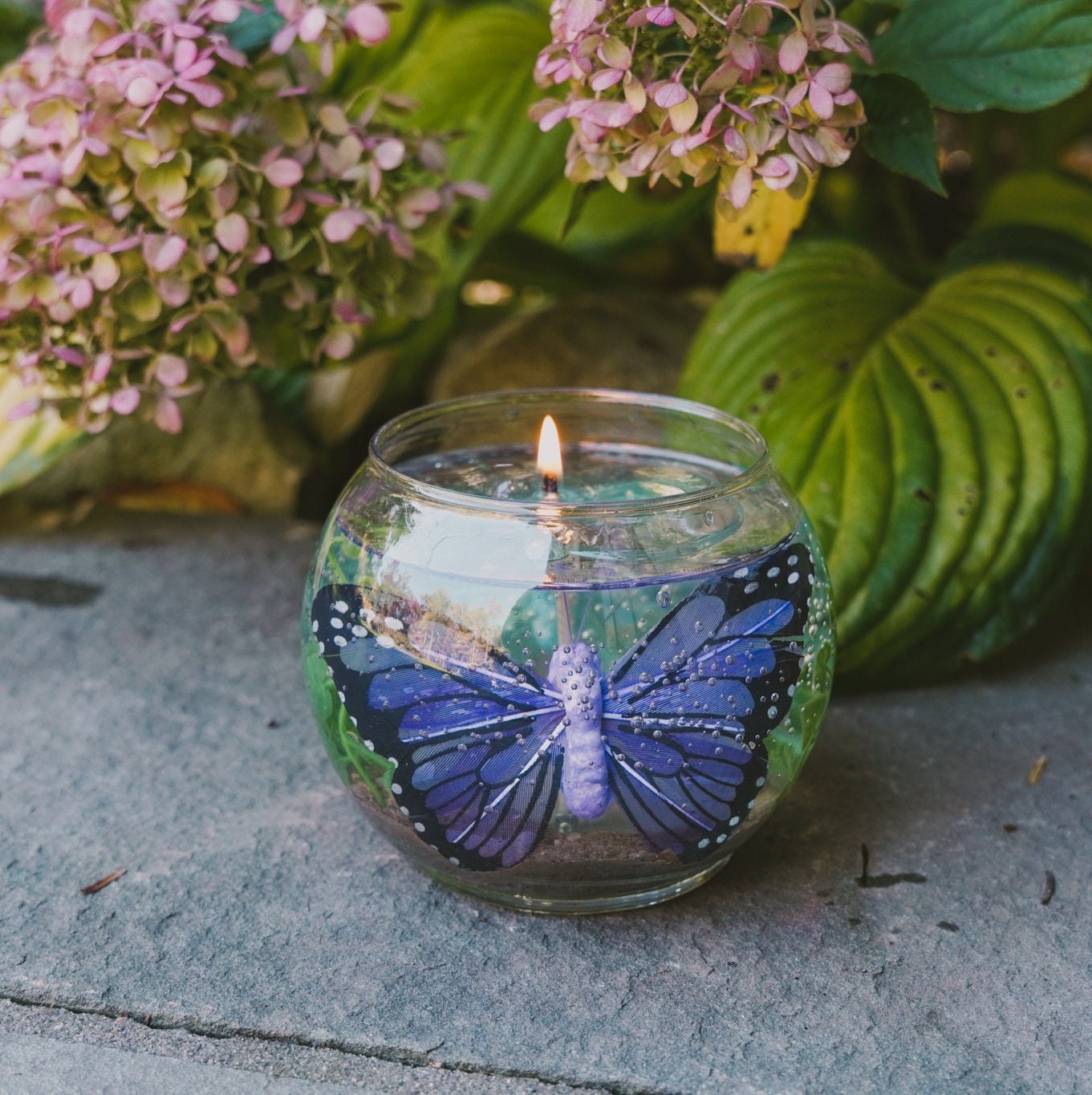 Scented Soy Wax Candles, butterfly garden candle, purple butterflies candle