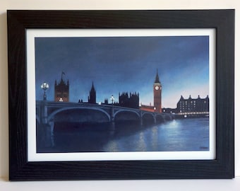 A4 framed print of &quot;The Palace of Westminster London&quot; oil on canvas painting