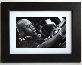 A4 framed print of &quot;Carl Cox&quot; pencil drawing