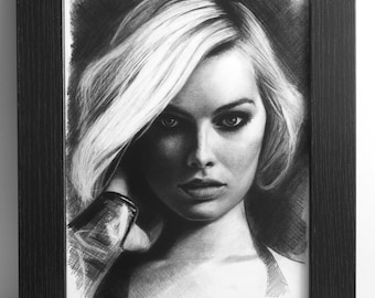 A4 framed print of &quot;Margot Robbie&quot; pencil drawing portrait