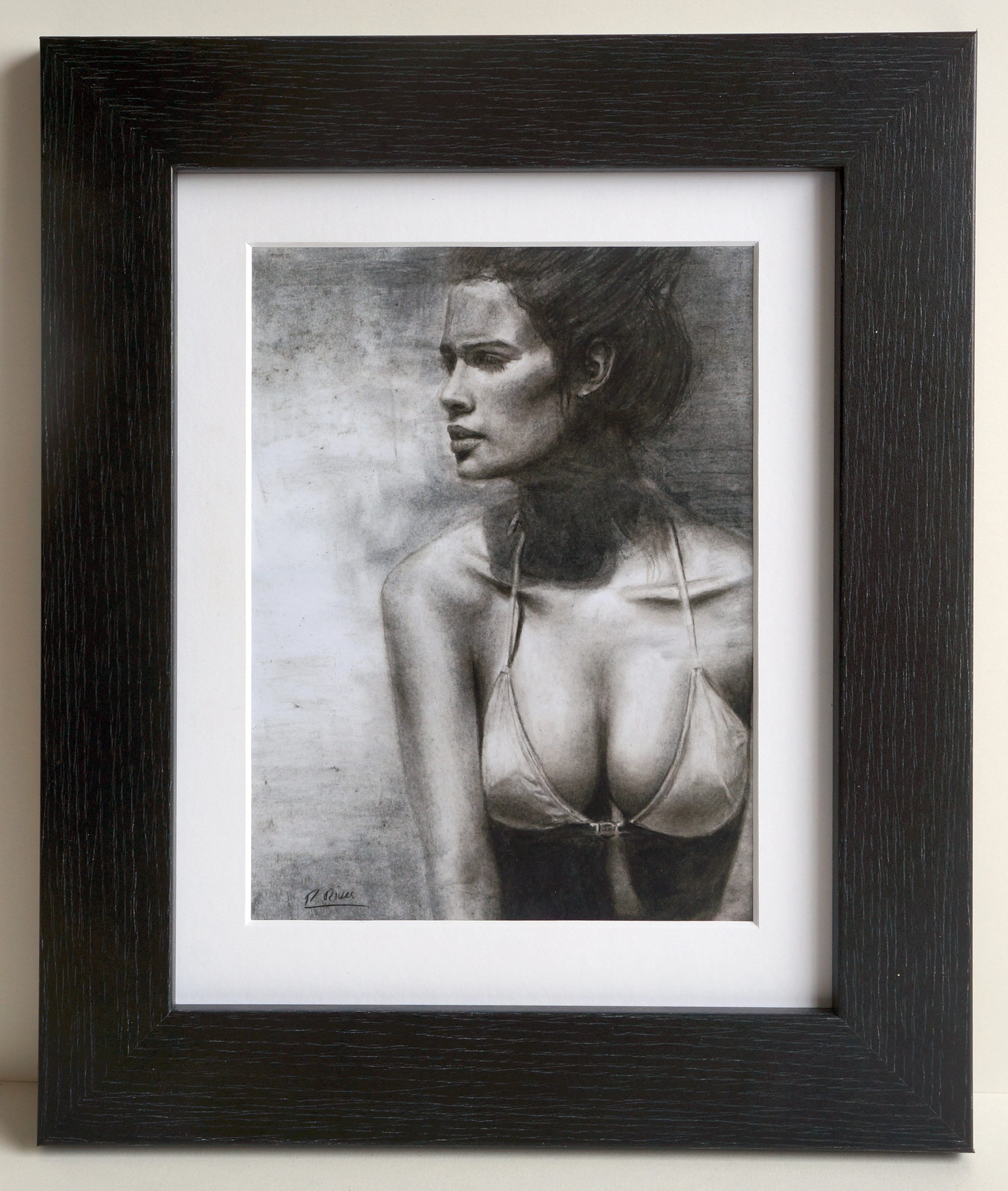 10x8 inch framed print of "Woman in Bikini" charcoal drawing