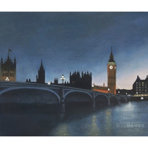Signed A4 art print of &quot;The Palace of Westminster London&quot; oil on canvas painting