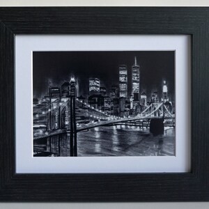 10x8 inch framed print of "Brooklyn Bridge, New York" pencil drawing