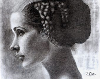 10 x 12 inch ORIGINAL Charcoal/Graphite Drawing of Female Model.