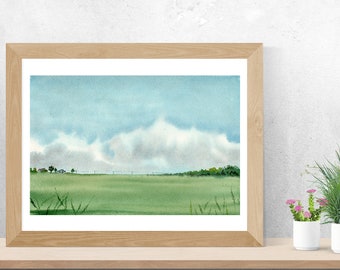 Watercolor Landscape Print: Rustic Countryside Wall Art (Digital Download)