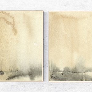 Lot de 2 impressions, lot de 2 oeuvres d&#39;art mural, aquarelle abstraite jaune moutarde grise, ensemble abstrait, ensemble aquarelle, décoration murale scandinave