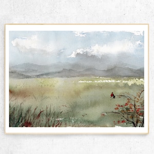 Große horizontale skandinavischen Landschaft Wandkunst, Aquarell druckbare Kunst, Aquarell Landschaft Druck, moderne Kunst, abstrakte Kunst