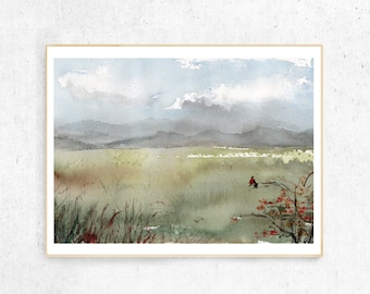Skandinavische Landschaft Aquarell Druck: Abstrakte Kunst (Digitaler Download)