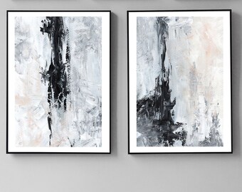 Printable set of 2 abstract paintings, Minimalist brush strokes art, Set of 2 abstract prints, Abstract neutral watercolor print