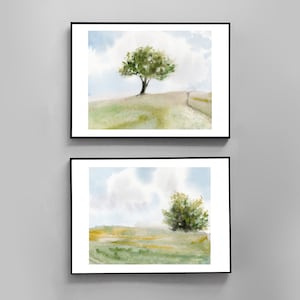 Printable set of 2 watercolor landscapes, Modern Farmhouse art, Set of 2 watercolor prints, Minimalist landscape print set