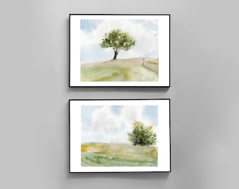 Conjunto de impresiones de paisajes en acuarela: Arte minimalista de granja (descarga digital)