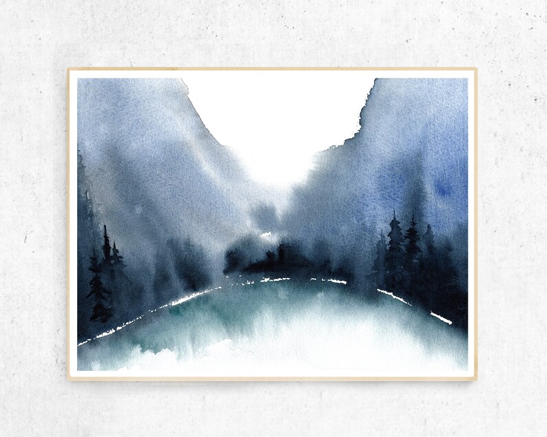 Abstract Navy Blue Mountains Printable Wall Art Watercolor Etsy