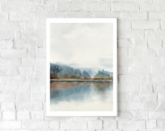 Impresión de paisaje abstracto en acuarela: Arte mural moderno de estilo rústico (descarga digital)