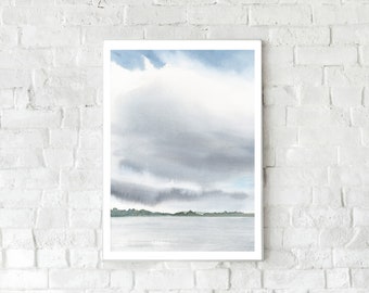 Impresión de paisaje abstracto en acuarela: Ribera minimalista moderna (descarga digital)