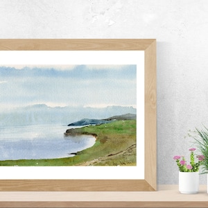 Abstract Horizontal Watercolor Landscape Printable Wall Art, Modern Wall Art, Abstract Large Art Print, Green blue landscape print