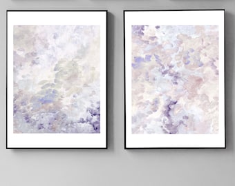 Set of 2 abstract lavender watercolor prints, Abstract watercolor printable set, Set of 2 printable wall art, Abstract watercolor print