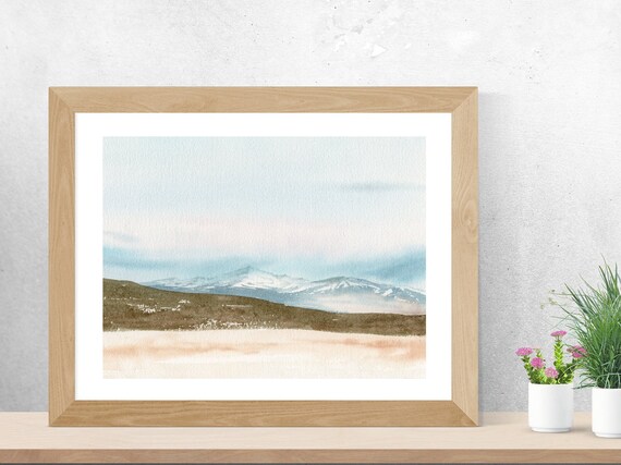 Large Watercolor Snowy Mountains Landscape Printable Art, Mountains landscape print, Modern farmhouse art, Colorado landscape 24x36 print