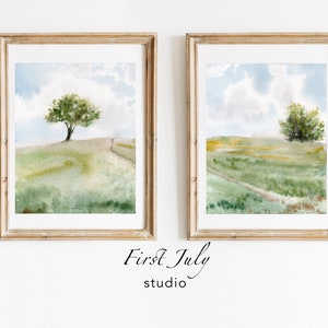 Large 24x36 Printable set of 2 watercolor landscapes, Modern Farmhouse art, Set of 2 watercolor prints, Minimalist landscape print set