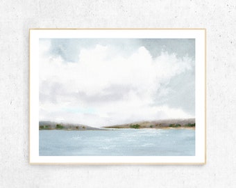 Impresión abstracta de acuarela junto al río: Arte mural de estilo rústico (descarga digital)