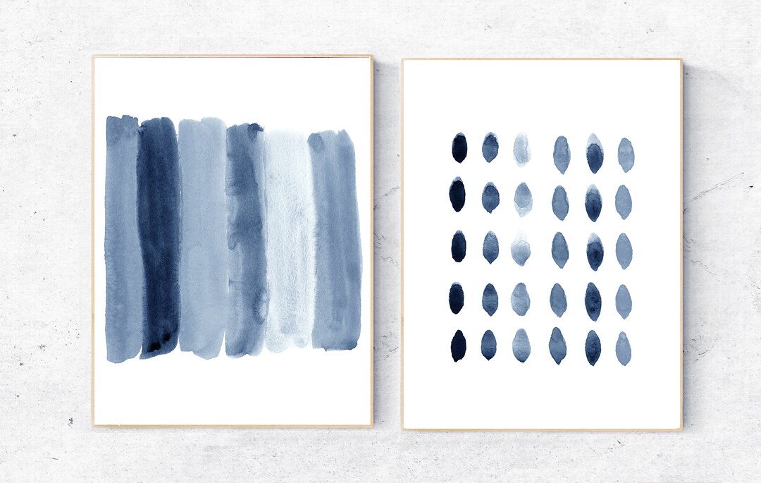 Printable Set of 2 Navy Blue Wall Art, Minimalist Navy Blue Brush ...