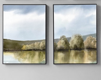 Juego de 2 impresiones de paisajes abstractos vintage en acuarela (descarga digital)