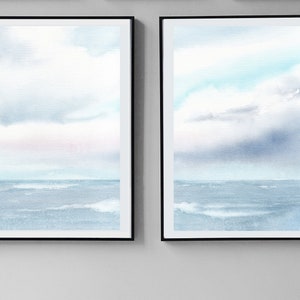 Large 24x36 Watercolor Light Coastal Landscape Printable set of 2 prints, 16x20 art set of 2, Modern Farmhouse decor, Watercolor painting