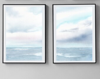 Conjunto de impresiones de acuarela de paisajes costeros: Arte de granja moderno (descarga digital)