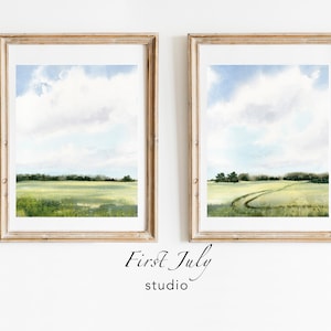 Large 24x36 Printable set of 2 watercolor landscapes, Modern Farmhouse art, Set of 2 watercolor prints, Minimalist landscape print set