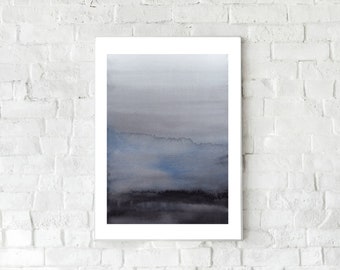 Acuarela abstracta, arte abstracto azul grisáceo, arte moderno de acuarela, impresión artística azul marino, arte abstracto de pared azul marino, decoración de pared moderna