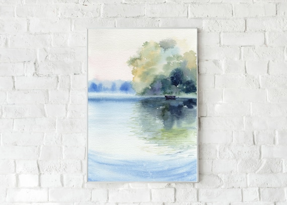 Vintage Landscape Art Modern Farmhouse Decor Art Abstract Watercolor River Printable Landscape River Printable Wall Art Landscape Print Art & Collectibles Painting Sultraline.id