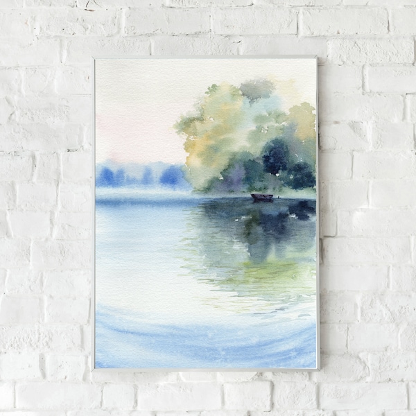 Abstract Watercolor River Landscape Print: Modern Farmhouse Art (Digital Download)