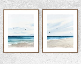 Conjunto de impresiones de paisajes costeros en acuarela: Arte costero moderno (descarga digital)