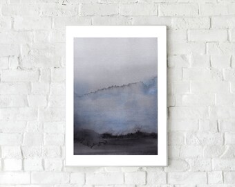 Acuarela abstracta, arte abstracto azul grisáceo, arte moderno de acuarela, impresión artística azul marino, arte abstracto de pared azul marino, decoración de pared moderna