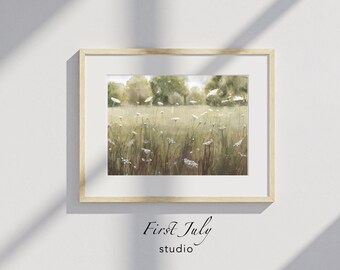 Impresión de acuarela de un prado floral: Arte mural neutro (descarga digital)