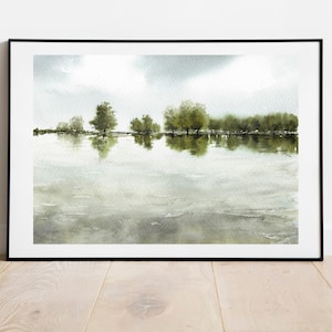 Large Watercolor Countryside Landscape Print, Watercolor Printable Farmhouse Wall Art, Blue Green Printable Art, Modern Watercolor print