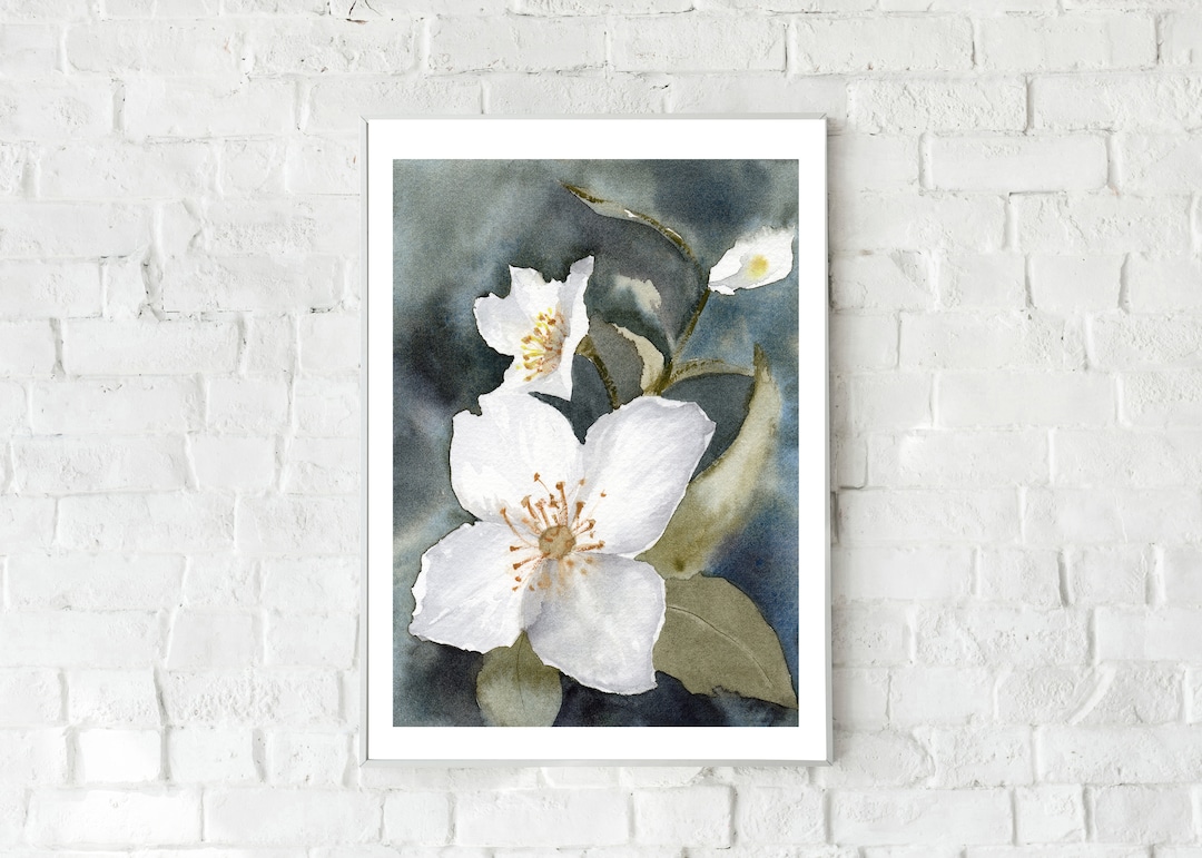 Jasmine Flower Watercolor Printable Art, Floral Large Bedroom Wall Art ...