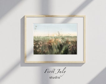 Impresión de paisaje vintage en acuarela: Arte mural abstracto neutro (descarga digital)