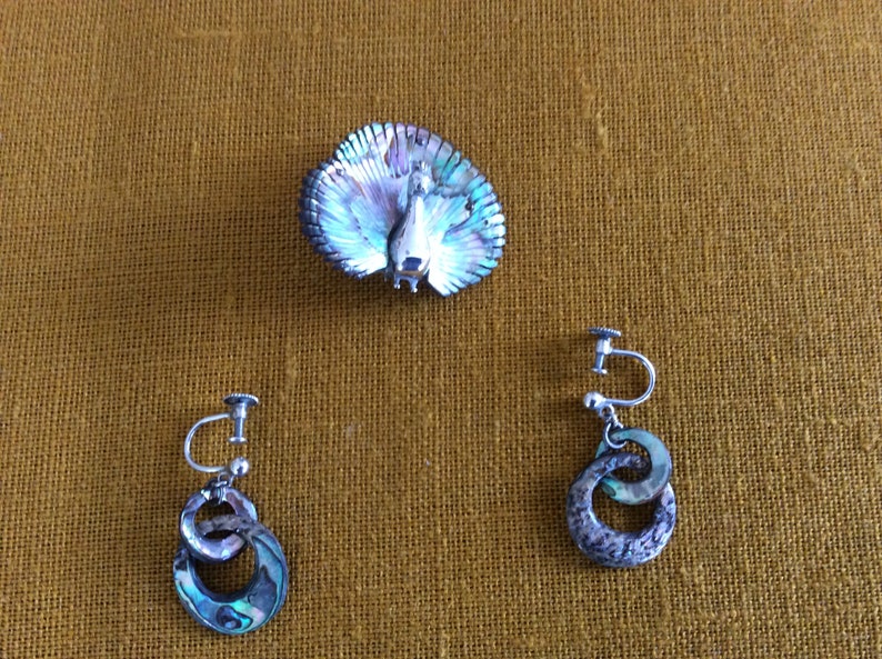 Peacock Broach and Earrings Set Silver Boxed Vintage