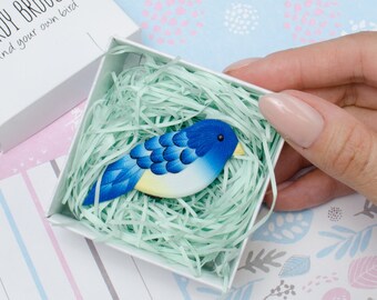 Blue bird brooch pin Cute bird pin Pin-Up pin Bird jewellery Birds brooch pin Birdy Brooch Small present Brooch bird Snow White pin