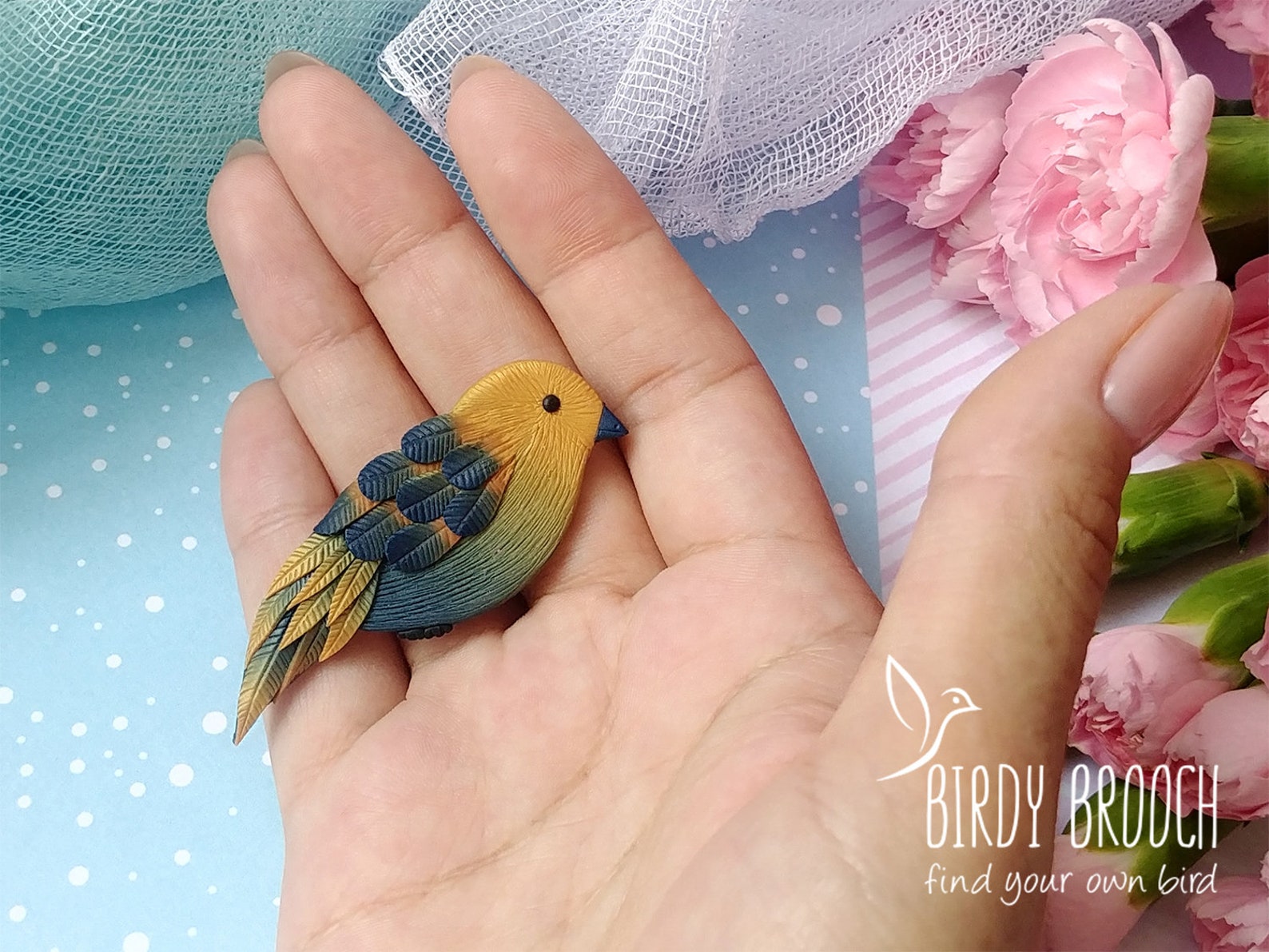 Cute polymer clay bird brooch pin Handmade animal jewelry Etsy