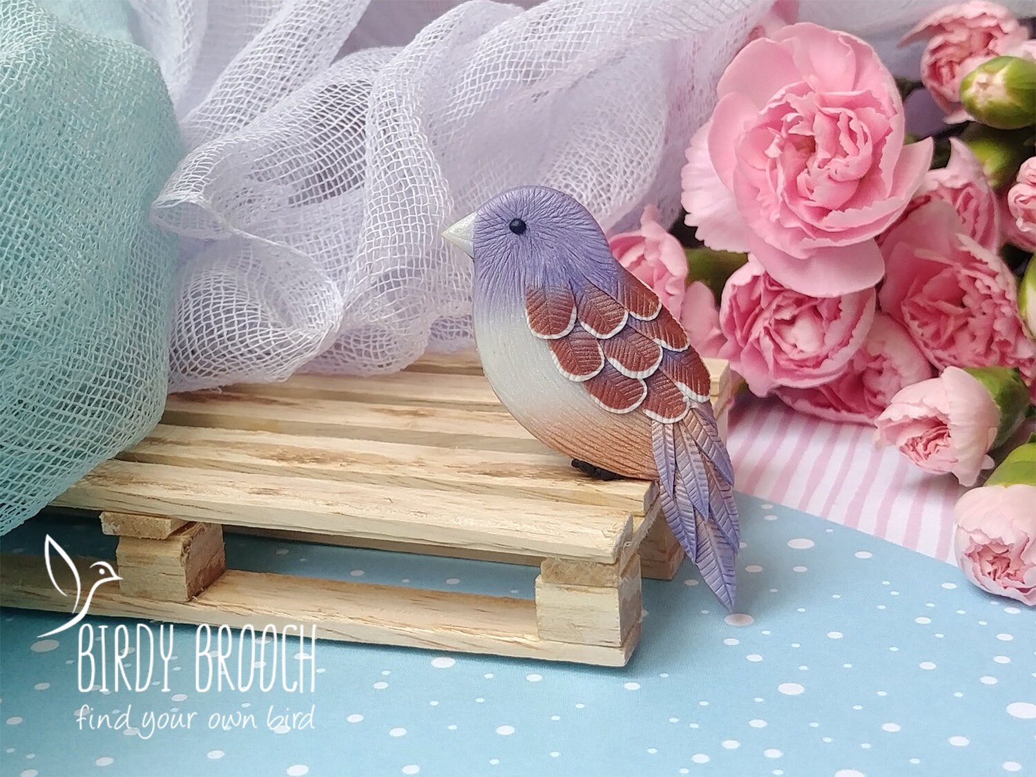 Lilac polymer clay bird brooch pin Handmade jewellery Gift for Etsy