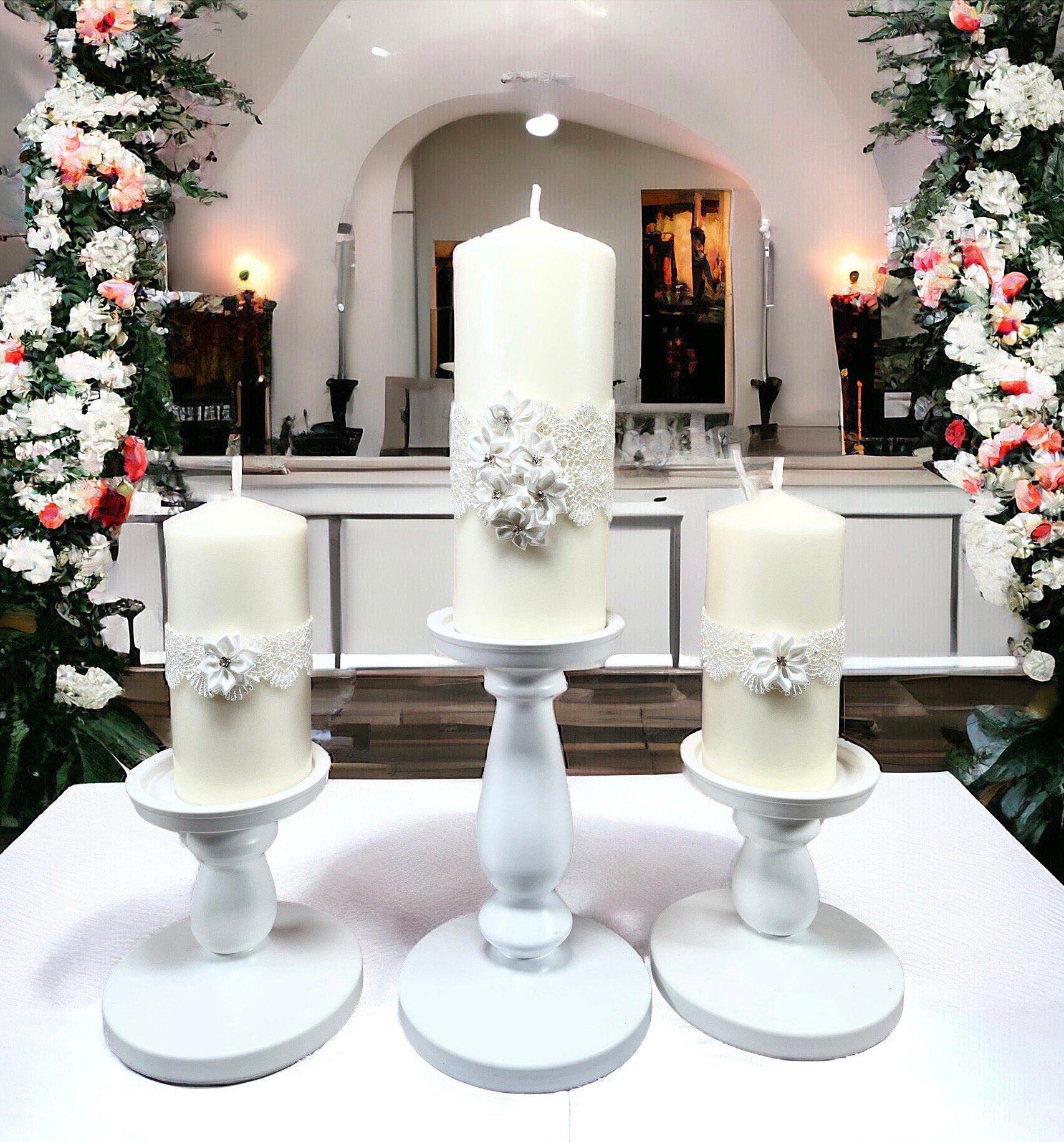 Wedding Candles Wedding Unity Candles Set Lace Wedding Candles Wedding Candle Unity Etsy UK