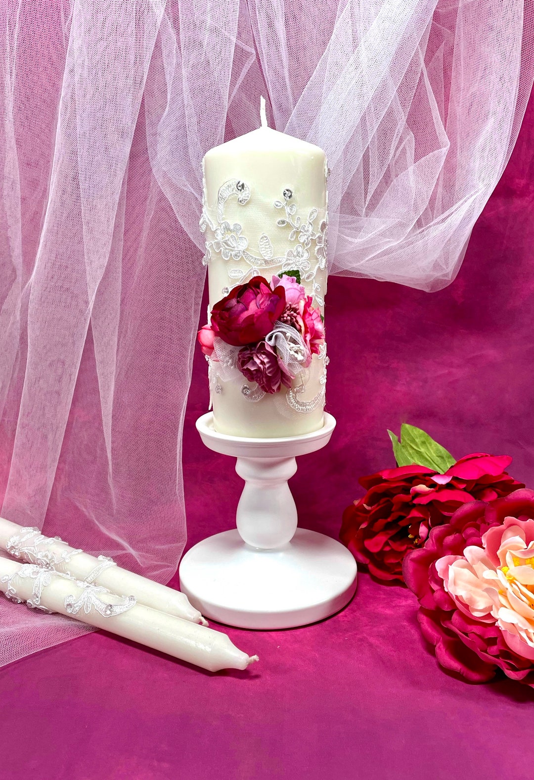 Unity Candle Set Wedding Ceremony Candles Floral Wedding Etsy