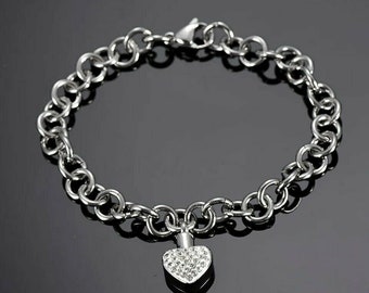Heart Diamante Bracelet Keepsake Cremation Urn Ashes Funeral Memorial Jewellery