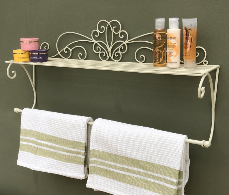 Cream Scroll Towel Rail and Shelf Rack Bathroom Decor Etsy UK